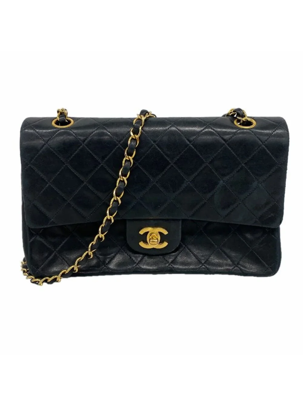 Chanel Shoulder Bag Quilted Lambskin Black Gold